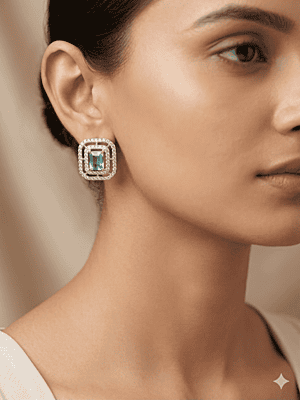 Emerald-Cut Mint Deco Halo Studs Emerald-Cut Mint Deco Halo Studs
