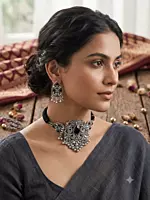 Antique Oxidized Silver & Black Stone Choker Set