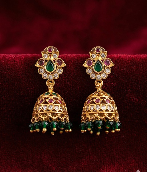 Green Stone CZ Jhumka Set