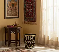 Stylish Plastic Desk Trash Can with Gold Trim