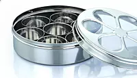 Granny Kitchen Stainless Steel Masala Box (Patiala Style) with 7 Containers & Transparent Lid