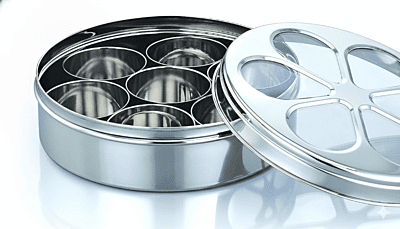 Granny Kitchen Stainless Steel Masala Box (Patiala Style) with 7 Containers & Transparent Lid