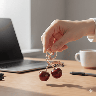 Red Cherry Metal Bag Charm & Keychain