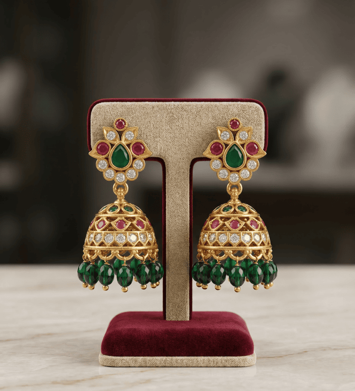 Green Stone CZ Jhumka Set