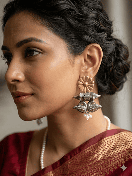 Dual-Tone Sun-Flower & Geometric Pearl Drops