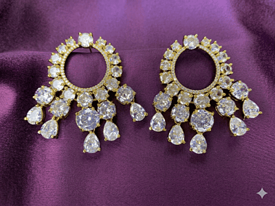 Exquisite Gold-Plated Circular Chandelier Earrings with Teardrop Crystal Droplets