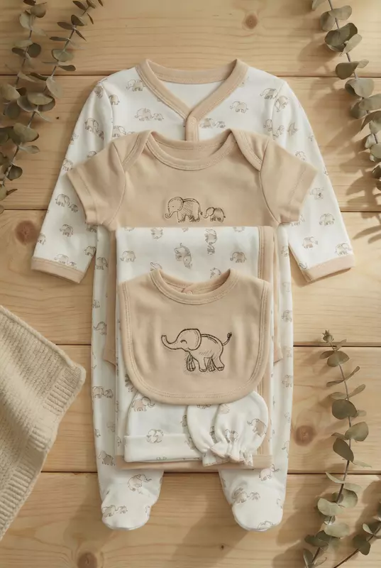 LittleToons Premium Cotton 6-Piece New-Born Baby Clothes Gift Set