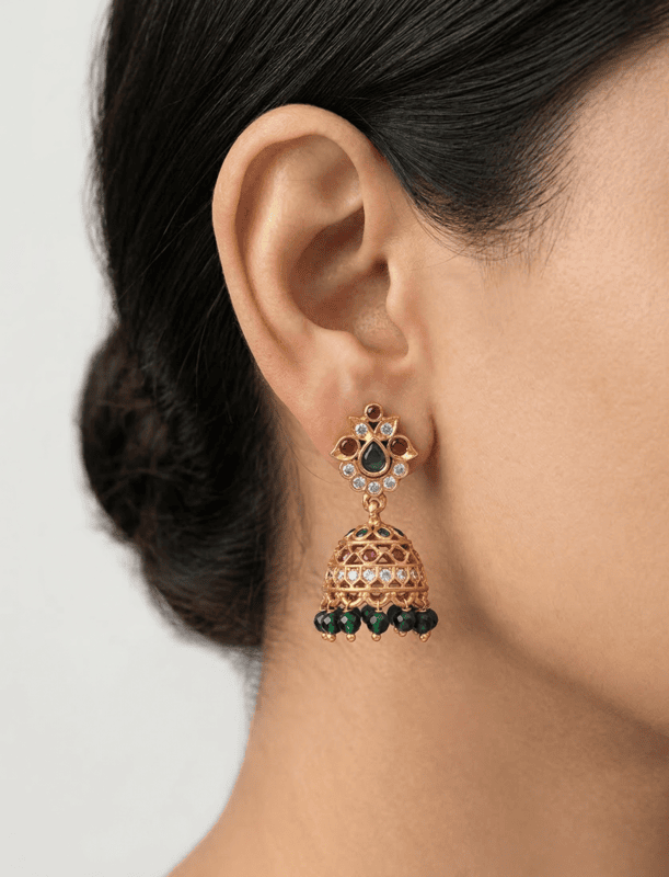 Green Stone CZ Jhumka Set