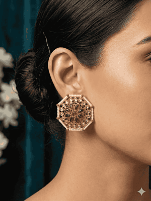 Regal Octagonal Kundan & Pearl Statement Studs Regal Octagonal Kundan & Pearl Statement Studs