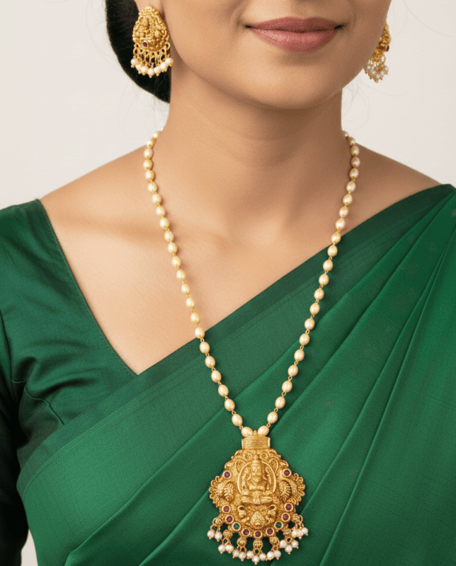 Elegant temple design pendant necklace set