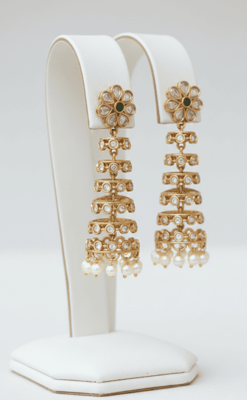 Floral Tiered Pearl Jhumka Earrings