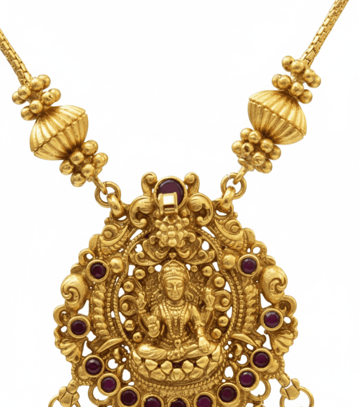 Temple Lakshmi Pendant Necklace Set with Earrings