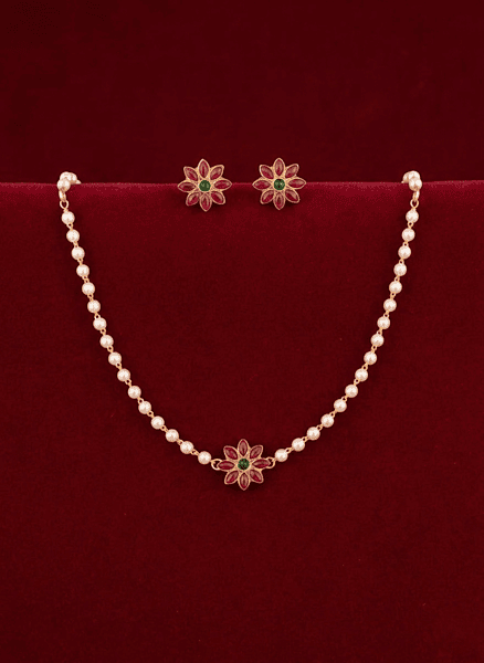 Elegant floral pearl necklace set