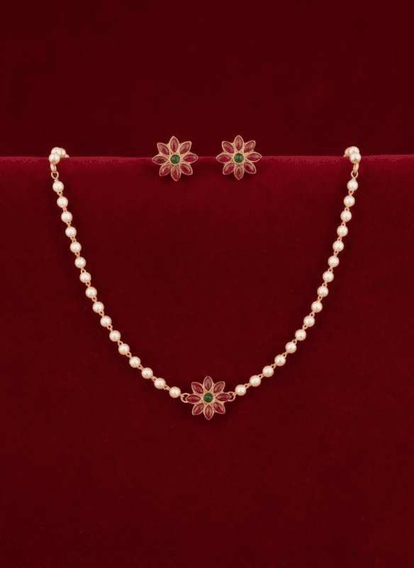 Elegant floral pearl necklace set