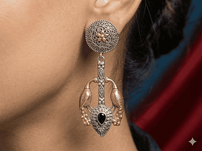 Majestic Peacock Dual-Tone Drop Earrings