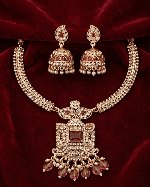 Traditional gold-tone necklace set with earrings