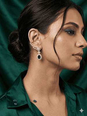 Royal Crimson Teardrop Earcuffs: Gold-Plated CZ Marquise Floral Wraps Royal Crimson Teardrop Earcuffs: Gold-Plated CZ Marquise Floral Wraps