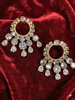 Exquisite Gold-Plated Circular Chandelier Earrings with Teardrop Crystal Droplets Exquisite Gold-Plated Circular Chandelier Earrings with Teardrop Crystal Droplets