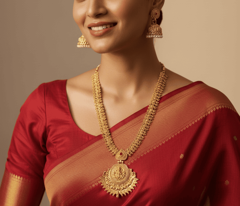 Lakshmi Temple Antique Necklace Set with Jhumka Earrings