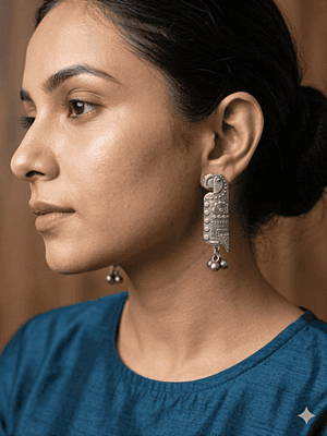 Tribal-Inspired Oxidized Parrot Motif Ghungroo Earrings Tribal-Inspired Oxidized Parrot Motif Ghungroo Earrings