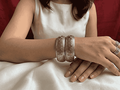 Antique Dual-Tone Floral Embossed Statement Bangles