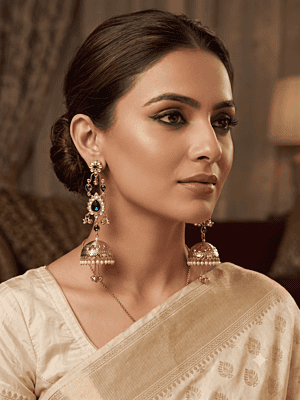 Maharaja Royal Blue Kundan and Pearl Chandelier Jhumka Earrings