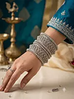 Oxidized Silver Leaf & Bead Bangle Set