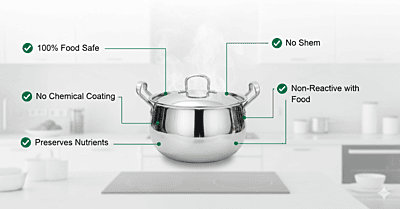 Onions India Gold Triply Stainless Steel Casserole with Lid, Belly Shape Handi,