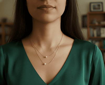 Necklace Thin Two Lines With Pearl