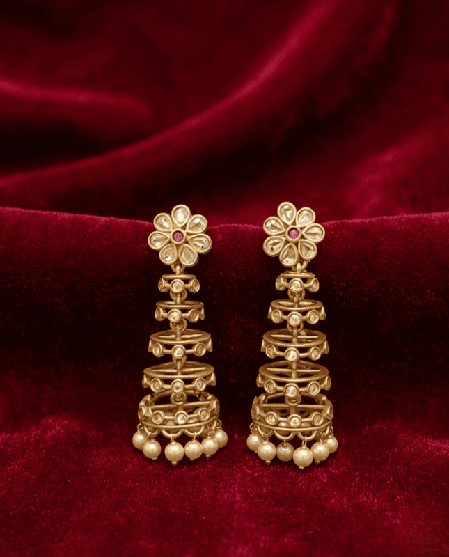 Floral Tiered Pearl Jhumka Earrings