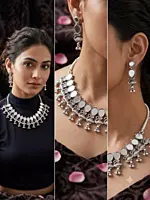 Antique Oxidized Mirror & Swan Choker Necklace Set