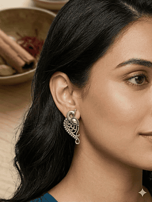 Graceful Peacock Motif Oxidized Silver Statement Studs