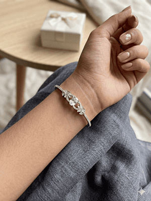 Sterling Silver Oval Cubic Zirconia Bangle