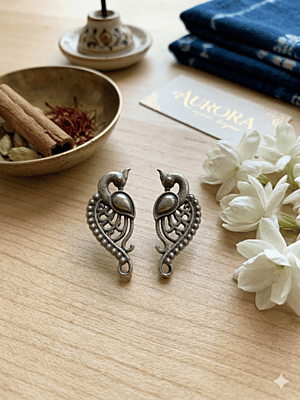 Graceful Peacock Motif Oxidized Silver Statement Studs Graceful Peacock Motif Oxidized Silver Statement Studs