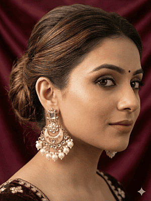 Elegant Chandbali Earrings with Pearl Droplets