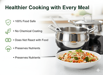 Granny Kitchen India Gold Triply Stainless Steel Casserole with Lid, Belly Shape Handi,