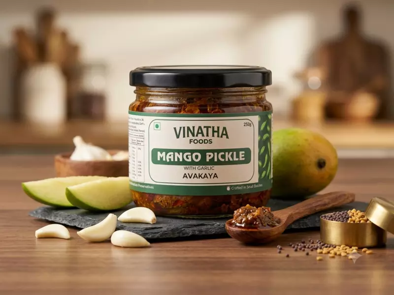 Andhra Mango Pickle with Garlic (Avakaya) – 250g