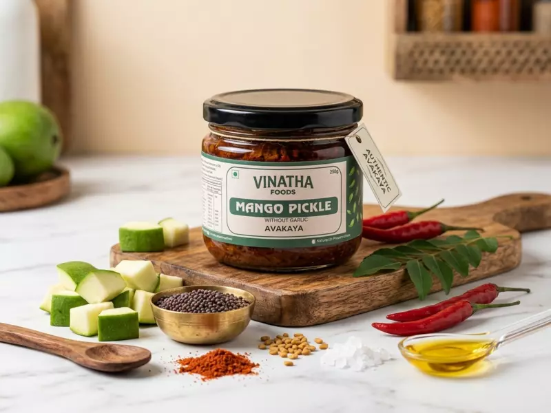 Andhra Chinnarasalu Mango Pickle Without Garlic (Avakaya) – 250g