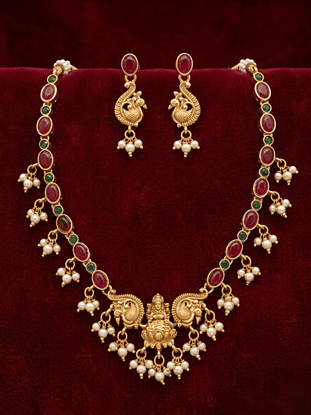 Lakshmi Temple peacock Ruby Necklace Set