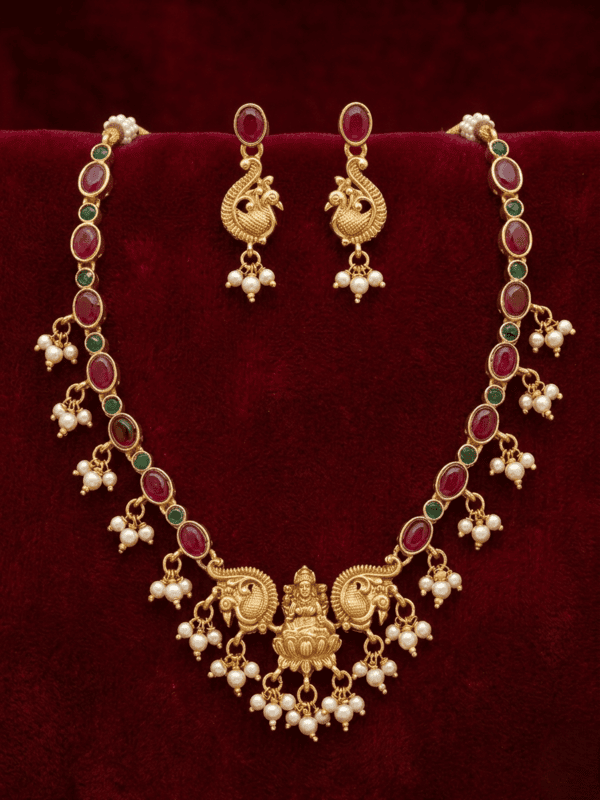 Lakshmi Temple peacock Ruby Necklace Set