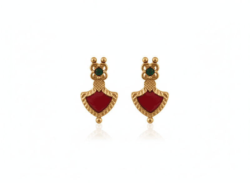 Traditional Design Necklace Set with Ruby & Green Stones