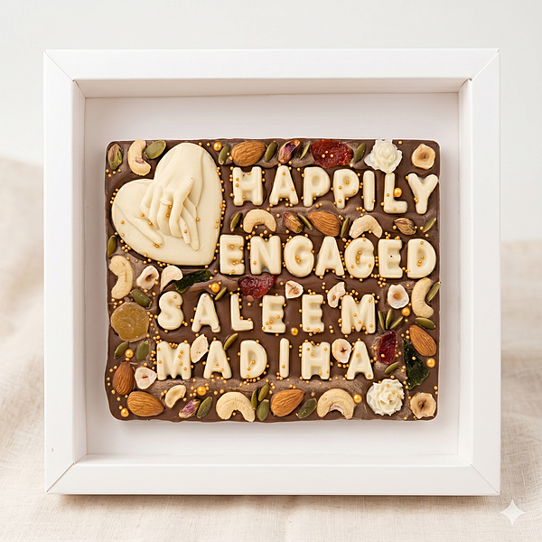 Name Customized Engagement Slab With Hearts - Milk Chocobar