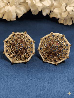 Regal Octagonal Kundan & Pearl Statement Studs Regal Octagonal Kundan & Pearl Statement Studs