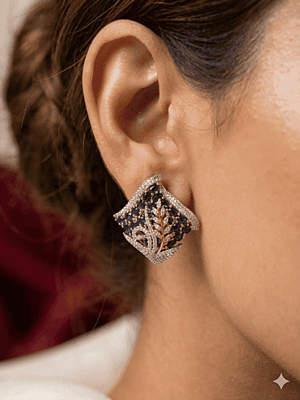 Regal Rhombus Leaf Studs – Multi-Gemstone & Diamond Pavé Earrings Regal Rhombus Leaf Studs – Multi-Gemstone & Diamond Pavé Earrings