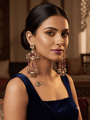 Maharaja's Legacy: Royal Peacock Kundan Jhumka Earrings Maharaja's Legacy: Royal Peacock Kundan Jhumka Earrings