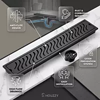 Wave Shower Drain Channel SS-304 (Black)