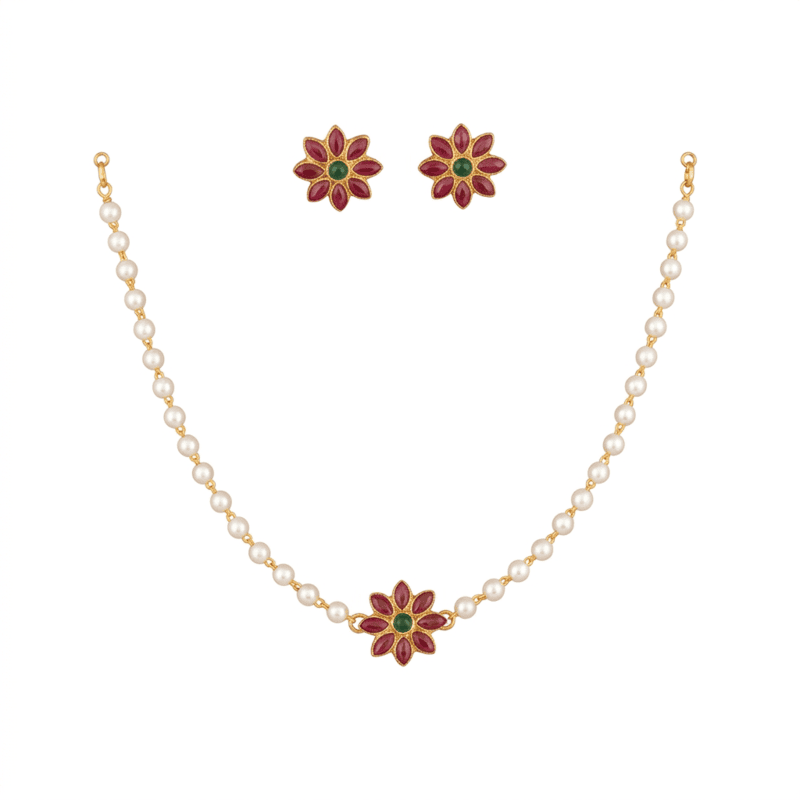 Elegant floral pearl necklace set