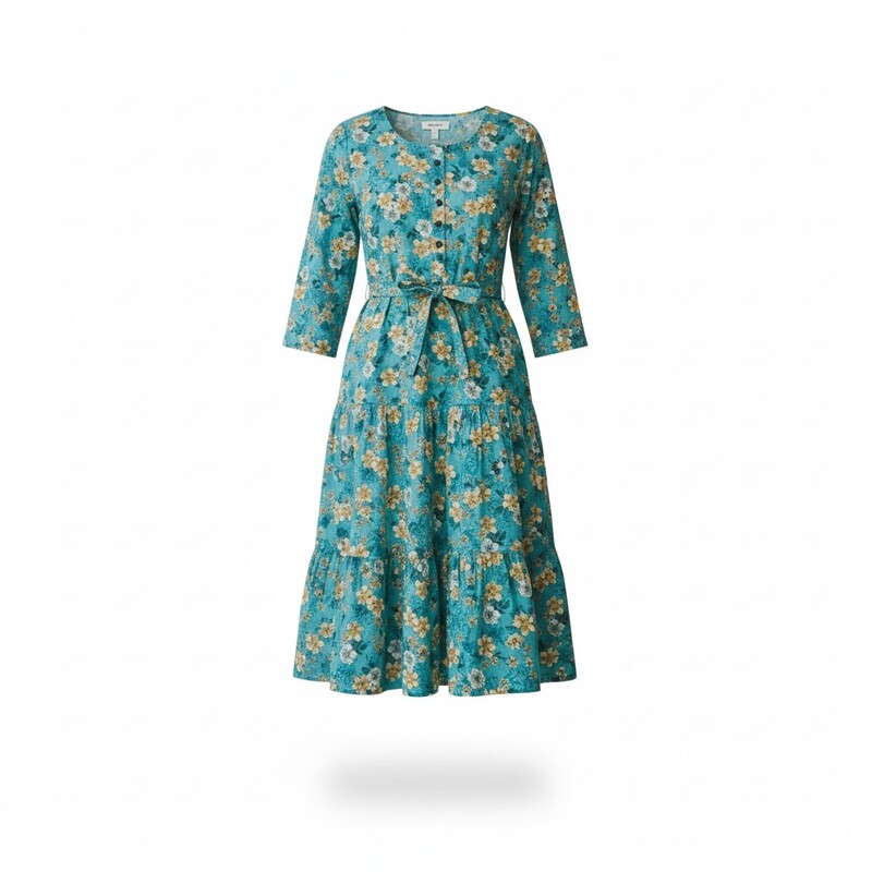 Naryaa Stylish Teal Floral Fit & Flare Midi Dress