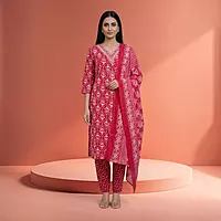 Cotton Printed Salwar Suit Set | Floral Print, 3-Piece Set
