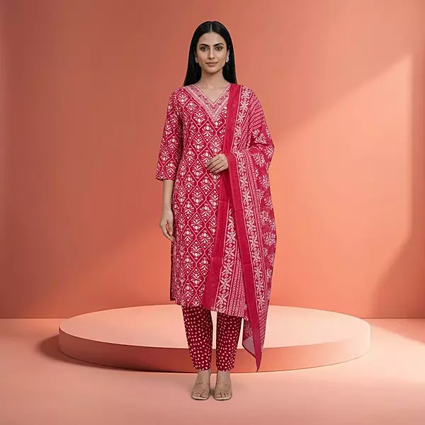 Cotton Printed Salwar Suit Set | Floral Print, 3-Piece Set